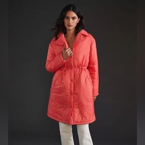 NWT Anthropologie Maeve Sz S Coral Cinched Light Puffer Long Coat